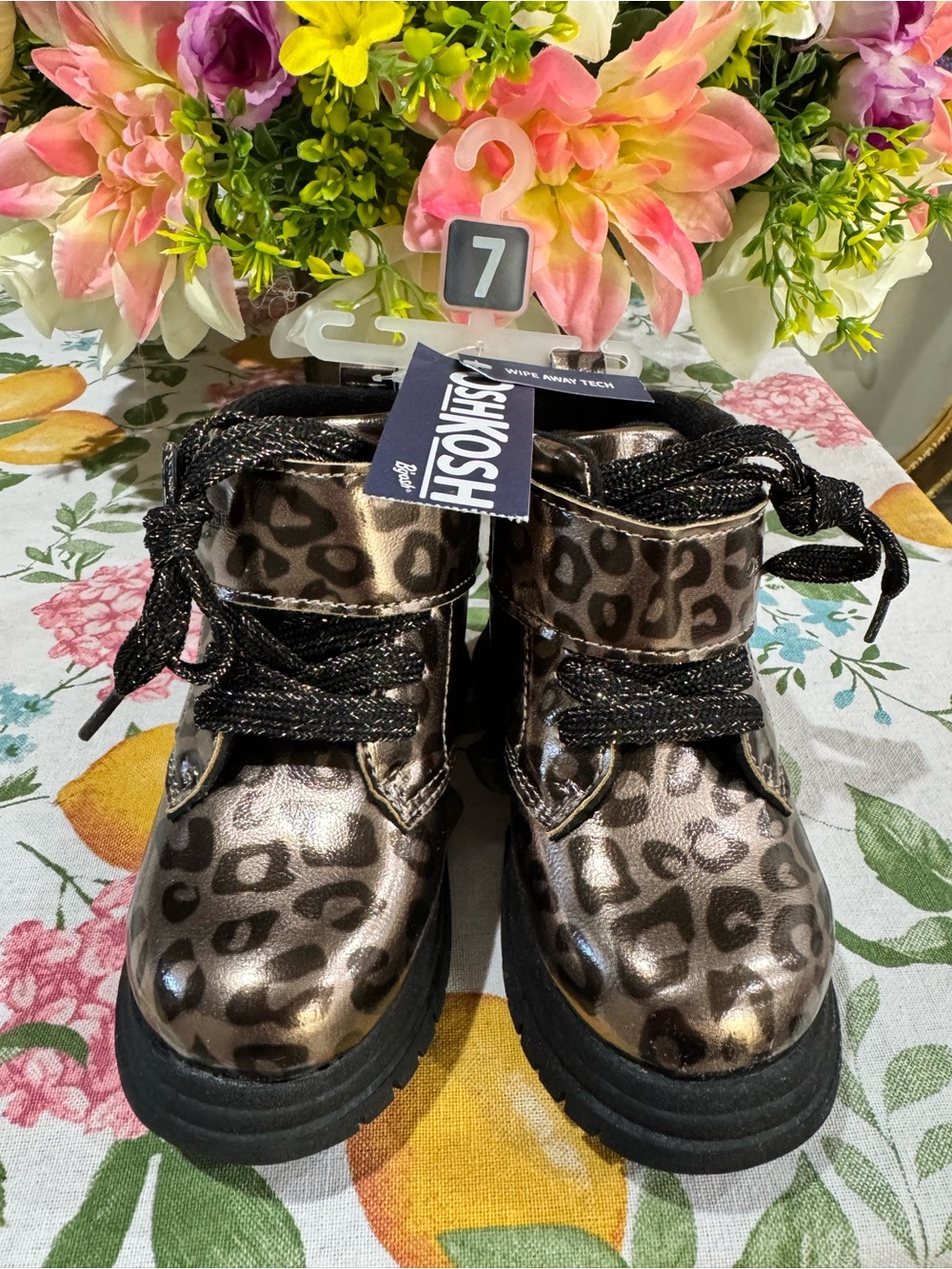 OshKosh Metallic Leopard Print Girls Toddler’s Boots - Bronze & Black - Size 7 T